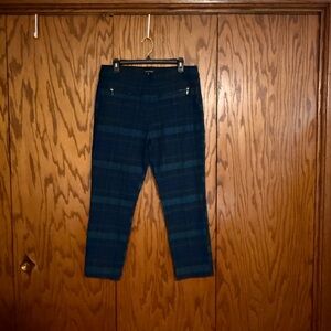 Violets & Roses Plaid Ankle Pants 16/32 Navy Green Pull On Career Stretch